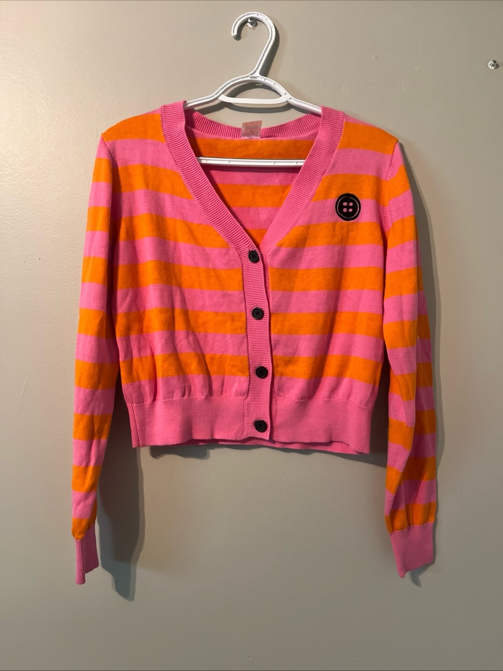 Women’s Coraline Striped Pink Orange Sweater Cardigan Cropped Medium